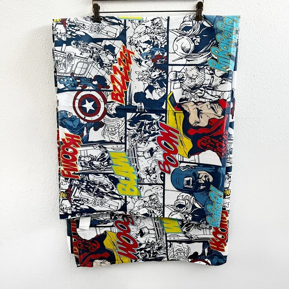 MARVEL AVENGERS Assemble Comic Panel Twin Flat Bed Sheet + Twin Fitted Sheet